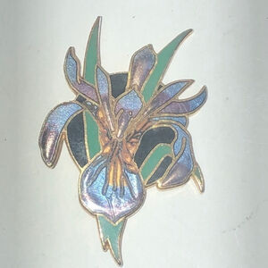 Vintage Gold Tone Cloisonné Floral Enamel Flower Brooch Shoulder Pin